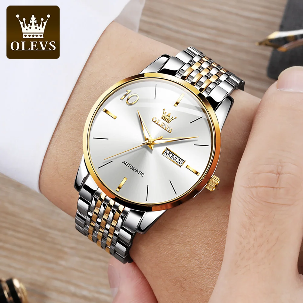 OLEVS 6632 reloj mecánico Original para hombre calendario de acero inoxidable impermeable luminoso Simple clásico reloj automático de lujo