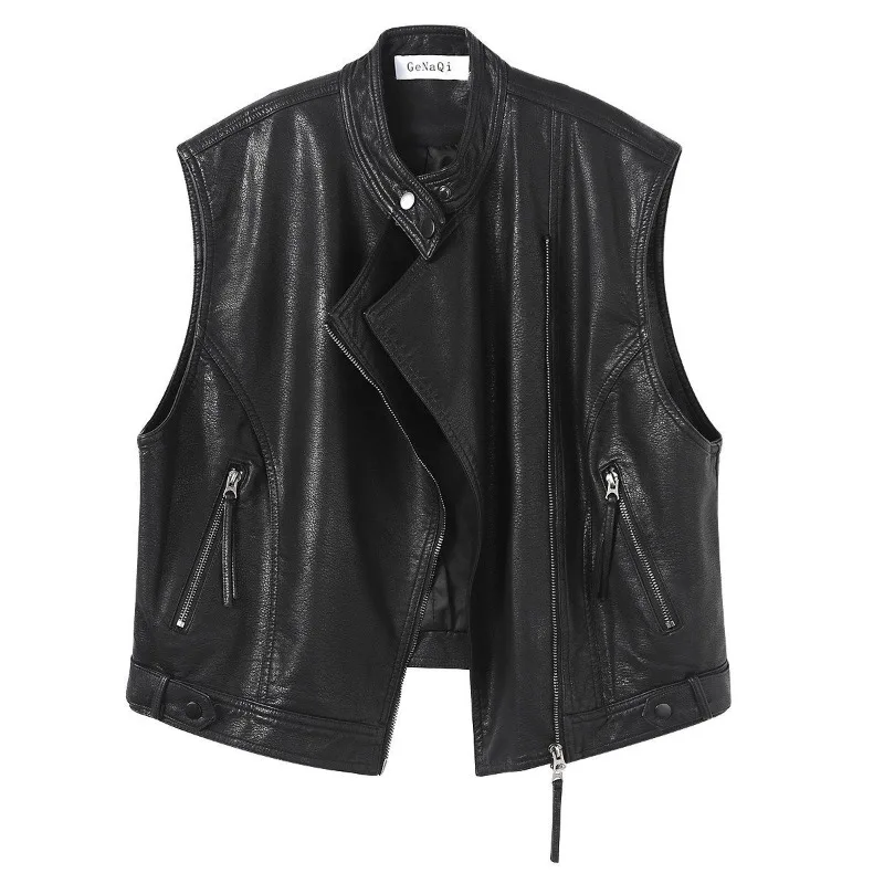 Retro Niche Fashion PU Leather Jacket Vest Jacket Women's 2026 Spring and Autumn New Fashion Korean Casual Versatile Top Tide