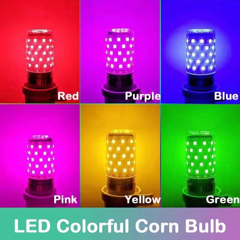 E27 LED Colorful Corn Bulb 12W RGB Pink Red Blue Green Purple Golden 7 Colors AC 220V Decorative Lamp for Chandelier Home Party