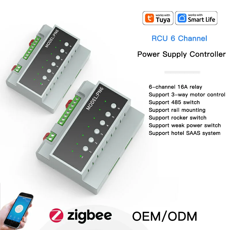RSH   ZigBee 6 Channel 16A Smart Relay Power Supply Controller WiFi Smart Circuit Breaker Module Support Hotel SAAS System
