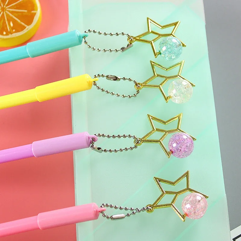 

50 шт., подвесная ручка с пятиконечной звездой и кристаллами, студенческая подвеска, нейтральная ручка, прекрасная подвесная цепочка, офисные канцелярские принадлежности