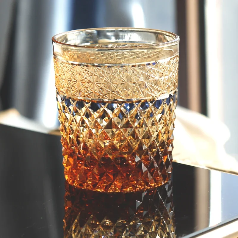 Edo Kiriko Hand Engraved Crystal Whiskey Tumbler Vintage Diamond Pattern Rocks Glass Luxury Gift Glassware