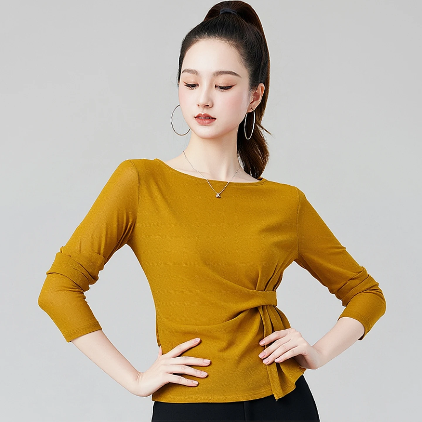 Tops de baile latino de manga larga para mujer, 4 colores, Tops de baile modernos para mujer, ropa de actuación de baile de salón para adultos DW11122