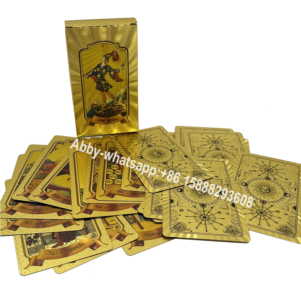 

80pcs/deck Customized High Quality Plastic Oracle Waterproof Board Game Astrology golden cards Gold Tarot Cards