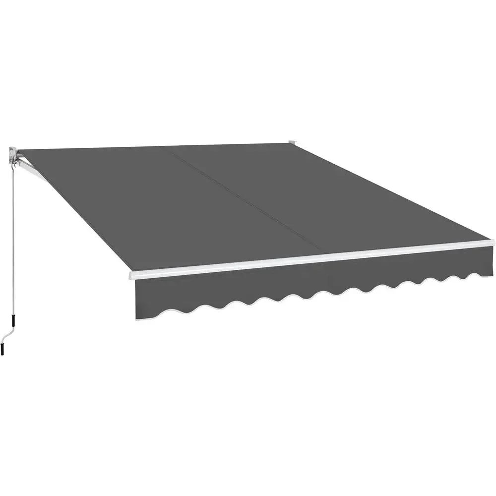 10x8ft Manual Crank Retractable Awning - Polyester Shade for Patio, Deck or Balcony - Gray