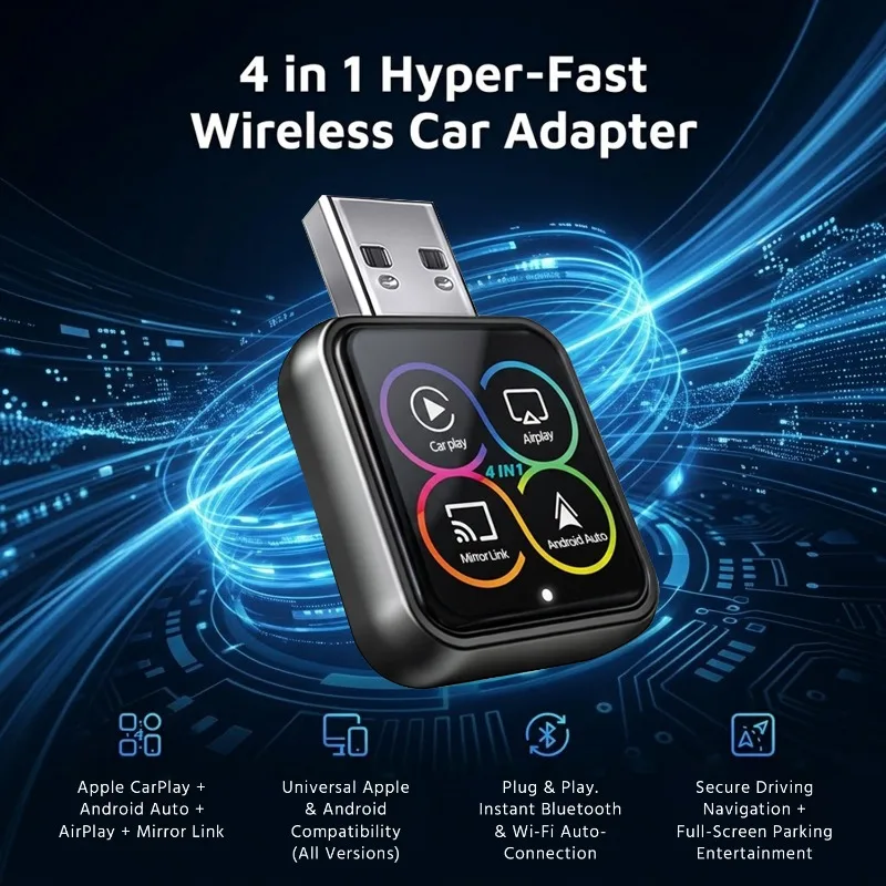 Four‑in‑one Vehicular Interconnection Box Wireless CarPlay Android Auto Smart Module Plug‑and‑Play Automobile Dongle Offering
