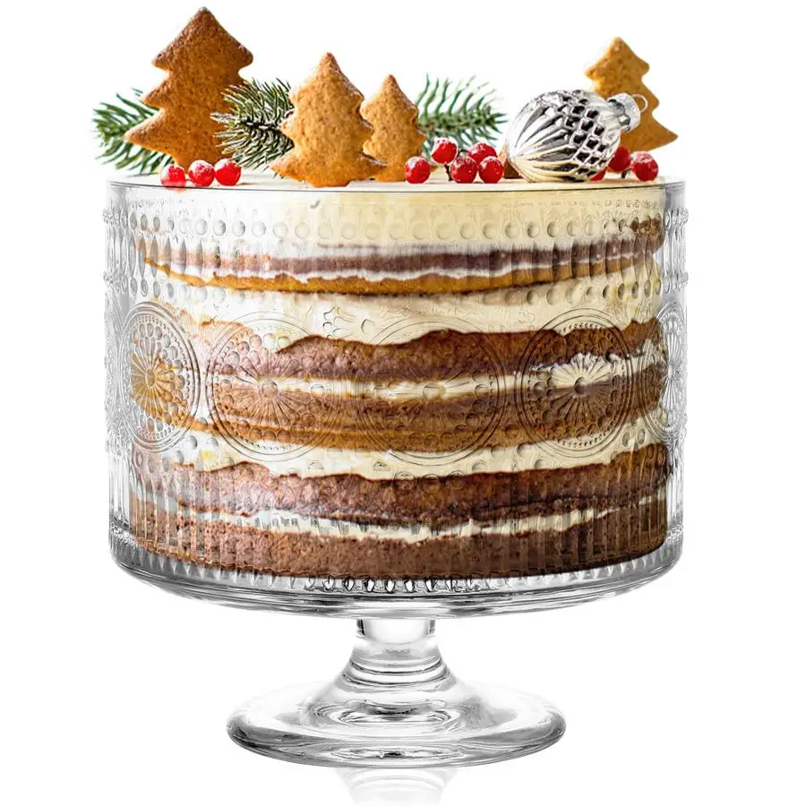 

Стеклянная чаша для десертов на подставке, 3,43 кварты, винтажная ваза-подставка для многослойных тортов, фруктов, салатов, подсолнухов