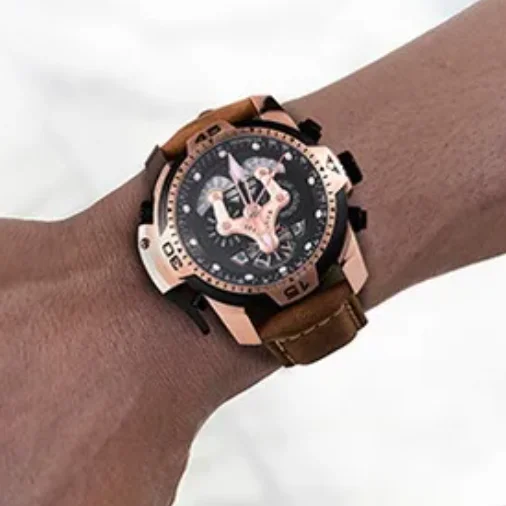 Reef Tiger Men Automatic Watch 46mm Mechanical Wristwatch Perpetual Calendar Multi-Dial Year Month Week Date Sapphire Mirror