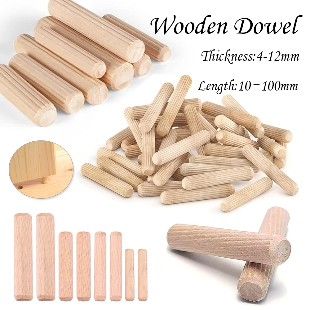 100/50pcs Wooden Dowel Cabinet Drawer Round Groove Wood Craft Dowel Rod Set Furniture Accessories Wooden Dowel