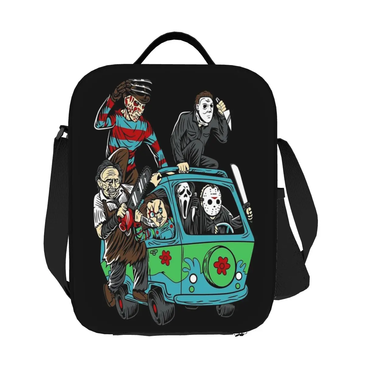 

Custom Horror Movie Friends Character Insulated Lunch Bag for Work School Halloween Cooler Thermal Bento Box Women Children
