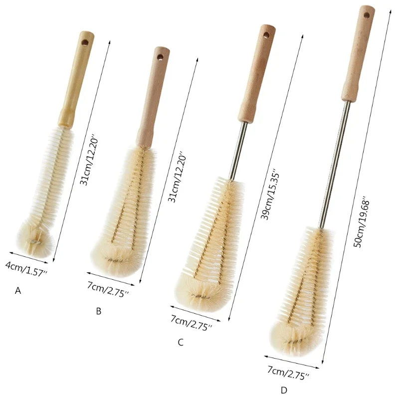 Kitchen Cleaning Brush L-shaped Coffee Tea Glass Cup Baby Bottle Brush Hangable Wooden Handle Cleaner dish brush Cup cleaner