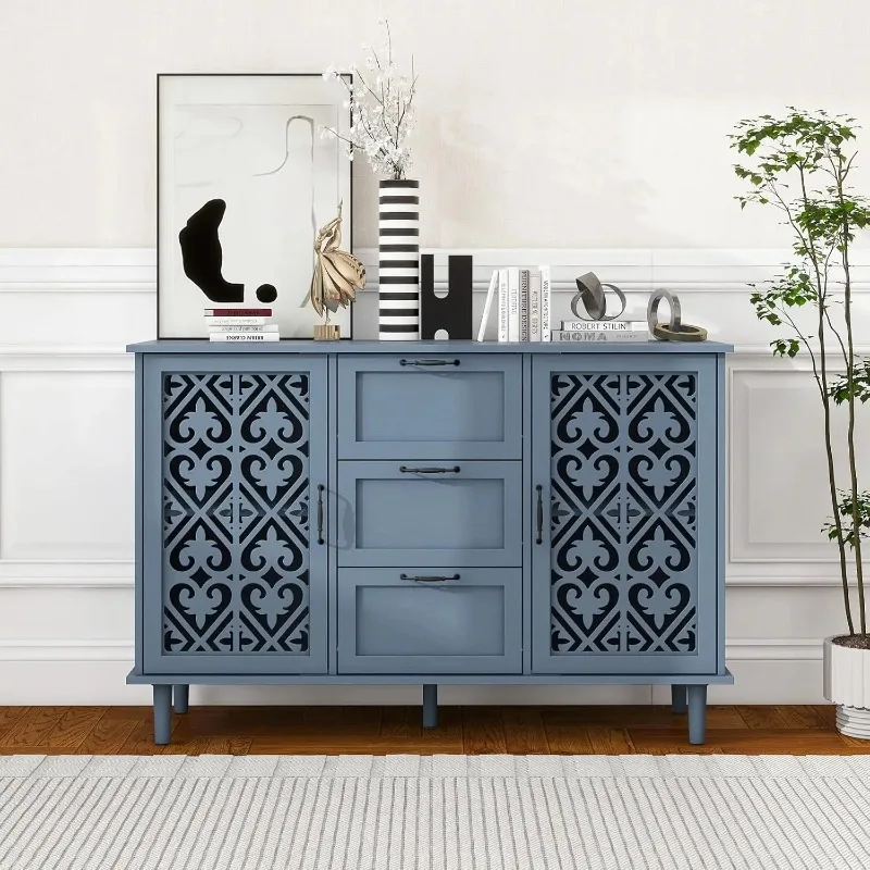 

Blue 2 Doors 3 Drawers Buffet Sideboard Cabinet - Accent Cabinet with Adjustable Shelves，47 Inch Wide Wood Storage, Customized