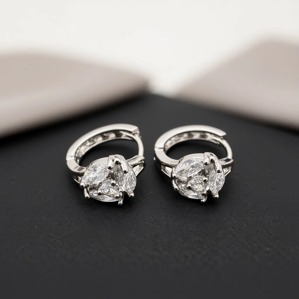 Marquise Cluster Huggie Earrings Multi‑stone Prong Setting Hinged Hoop Design Daily Banquet Dating Jewelry For Elegant Ladies