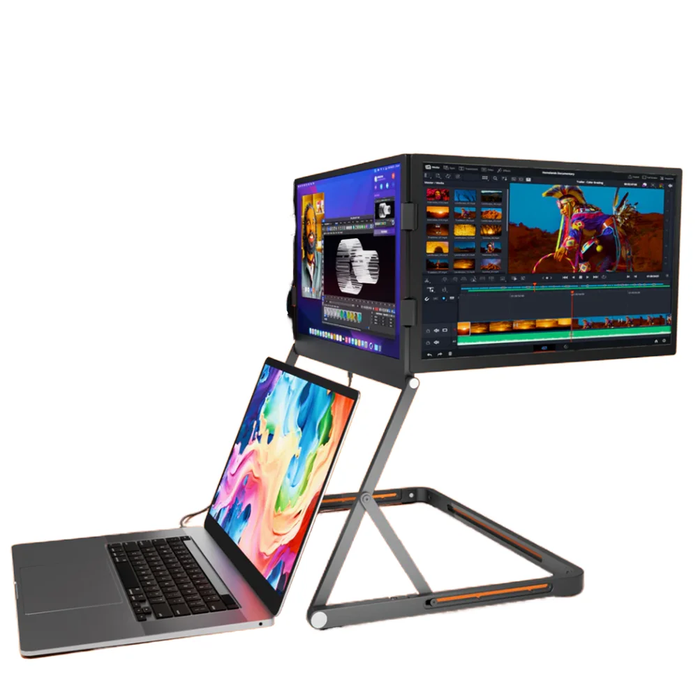 2026 for Gaming & Business Travel Use Monitor TriCreate 15.6-Inch 1080P FHD USB-C Aluminum Portable IPS Monitor Triple Interface