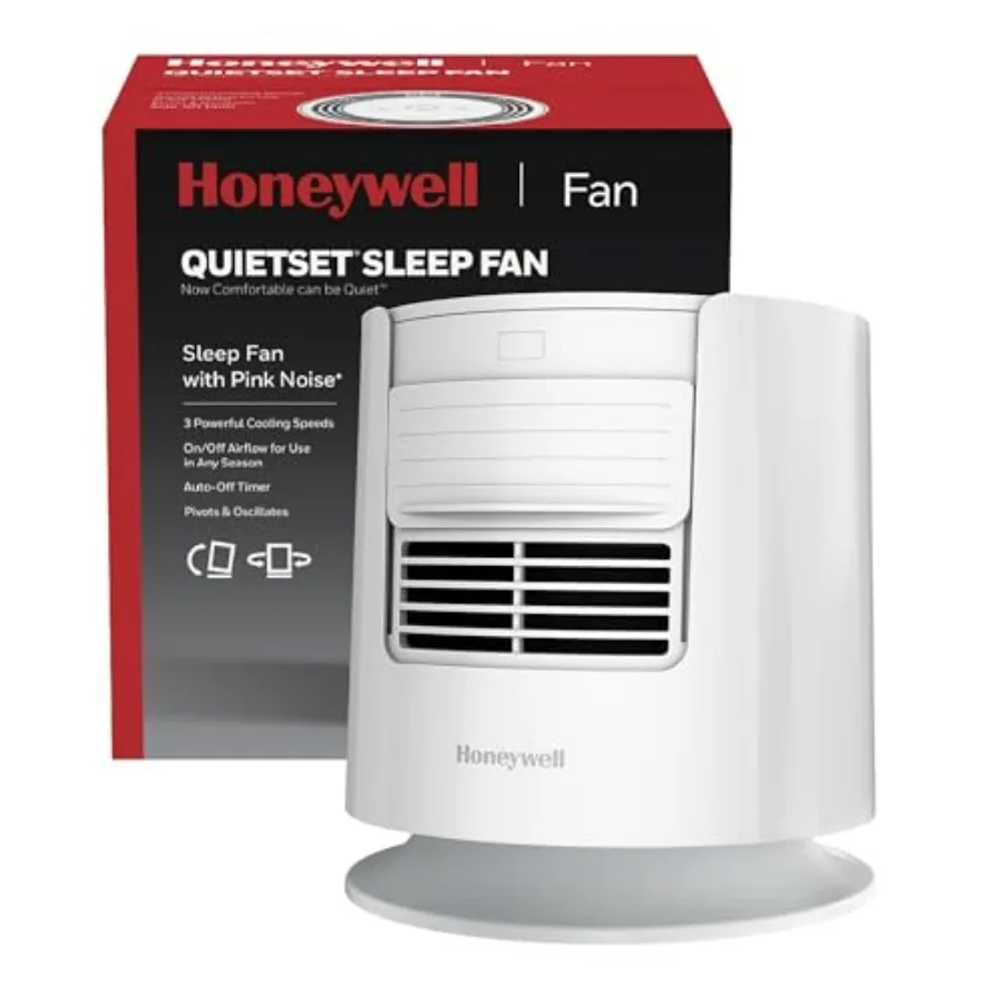 

QuietSet™ Personal Sleep Fan Noise Machine with Pink Noise, 3 Speeds, Adjustable Head, Nightstand and Bedside Fan, White, HTF30