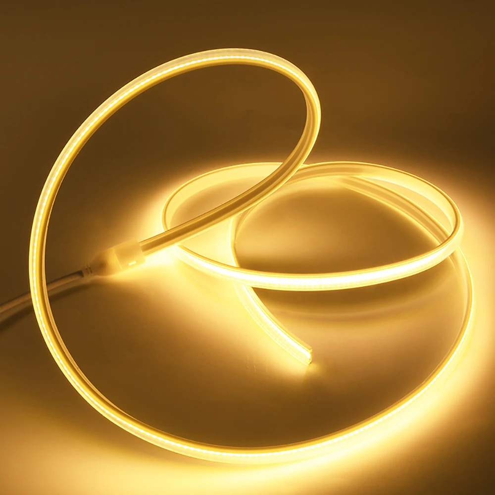 High Brightness 220V COB LED Strip Light Adhesive Waterproof Flexible Ribbon LED Tape Light for Bedroom Kitchen Outdoor Lighting