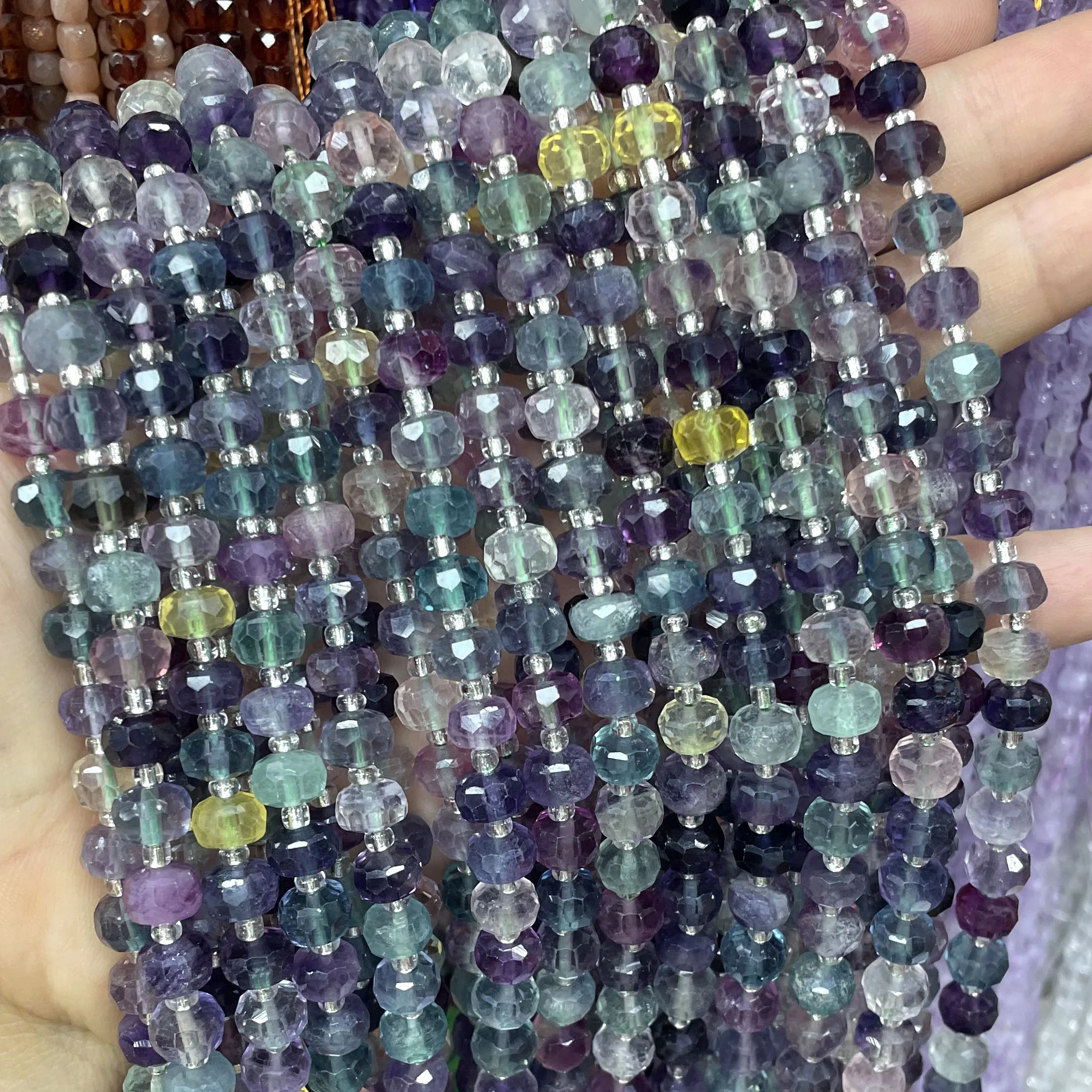 6X8MM Naturstein Facettierte Rundperlen aus lila Fluorit, lose Perlen für Schmuckherstellung, DIY Armband- und Halskettenzubehör