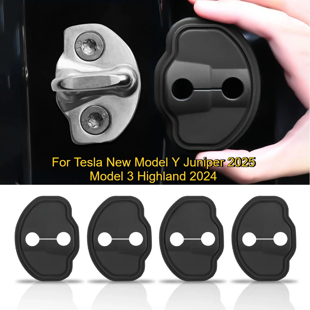 

4Pcs Silicone Door Lock Cover Thickened Anti-Collision Protector For Tesla New Model Y Juniper 2025 Model 3 Highland 2024