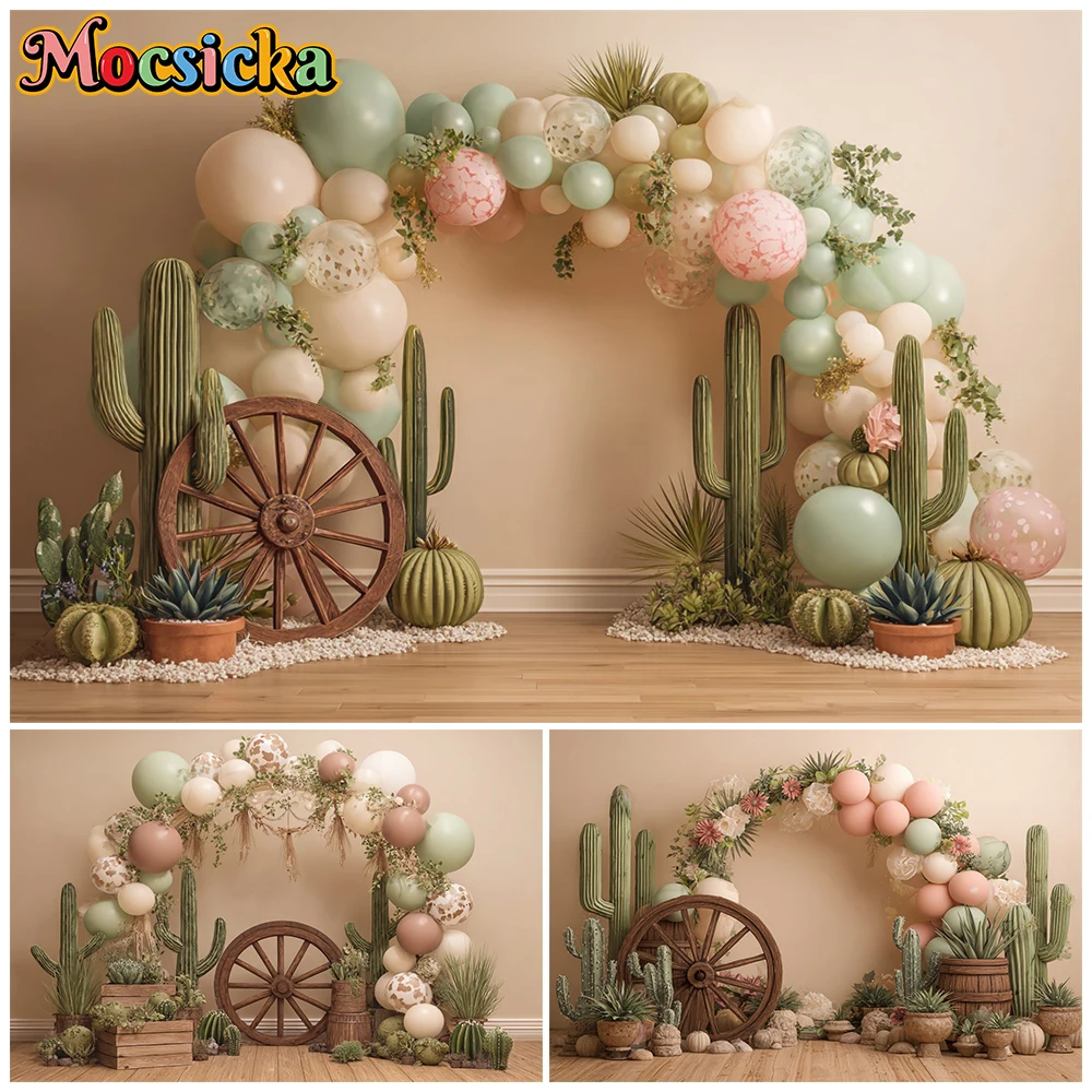 Photography Backdrop Muslin - Mocsicka Arche de ballons Cactus Bohème,