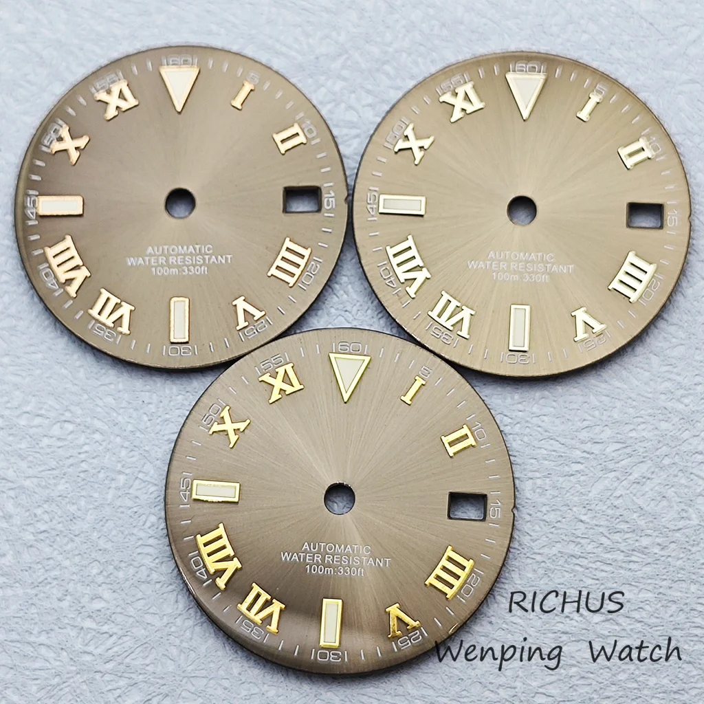 RICHUS 29mm NH35 Watch Dial Green Luminous Sterile With Calendar Window Fit NH35 3/3.8 O'Clock CrownMovement Watch Accessories