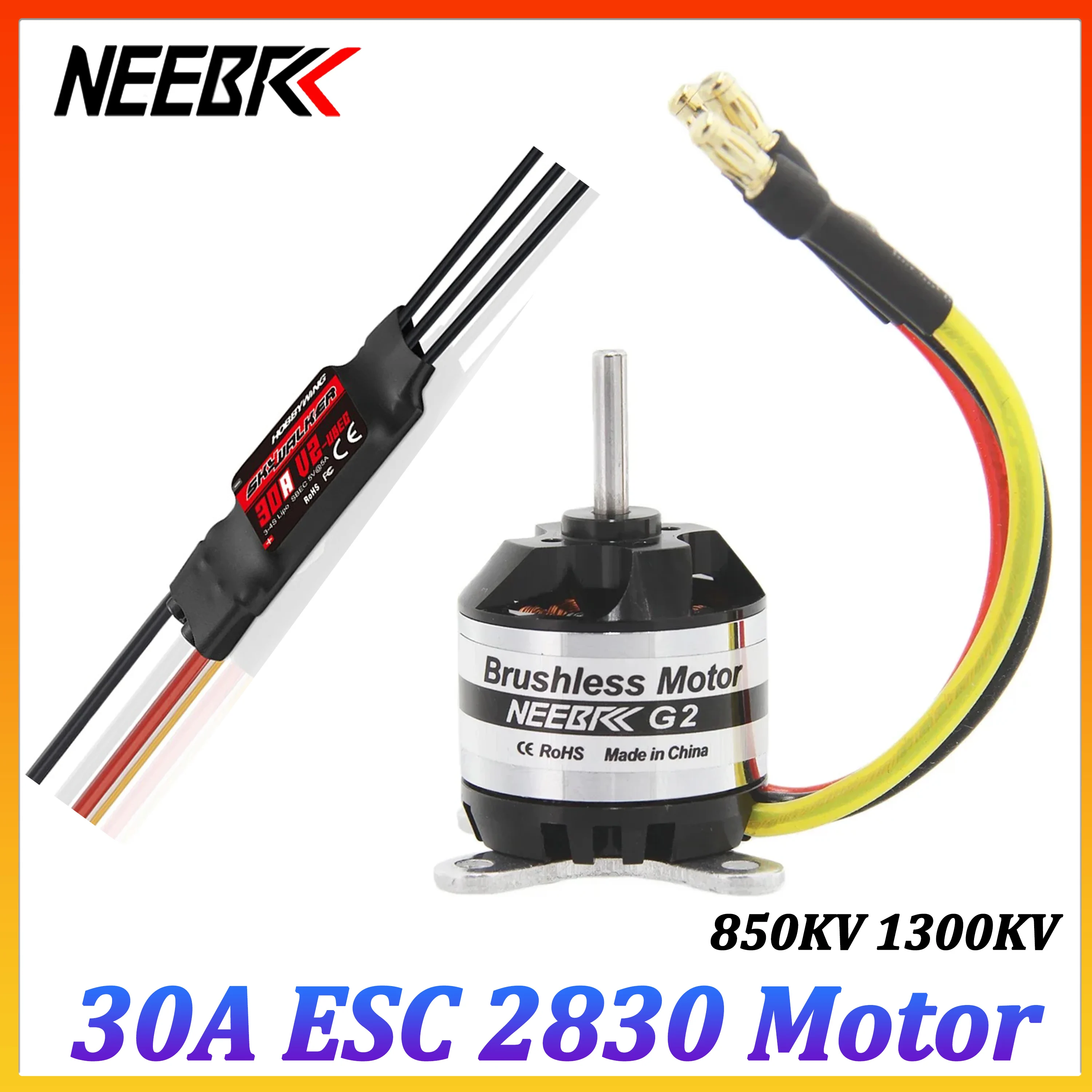 

NEEBRC 2830 Outrunner Brushless Motor 850KV 1300KV with 30A V2 ESC Combo for RC Multicopter Racing Drone Fixed-wing Helicopter