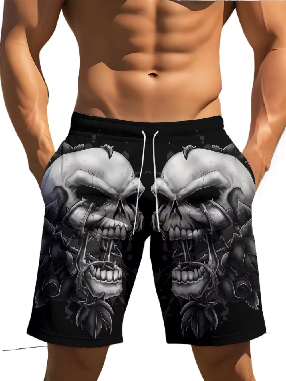 2026 Men's Shorts Horror Skull 3D Printing Trendy Clothing Quick-drying and Light Moisture-wicking Outdoo Y2K