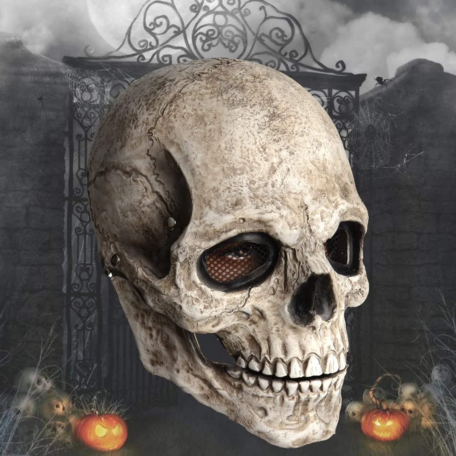 قناع الفك المنقولة غير سامة قناع الجمجمة اللاتكس القبعات المسيل للدموع مقاومة كامل جمجمة رأس خوذة للزينة في الهواء الطلق هالوين #6