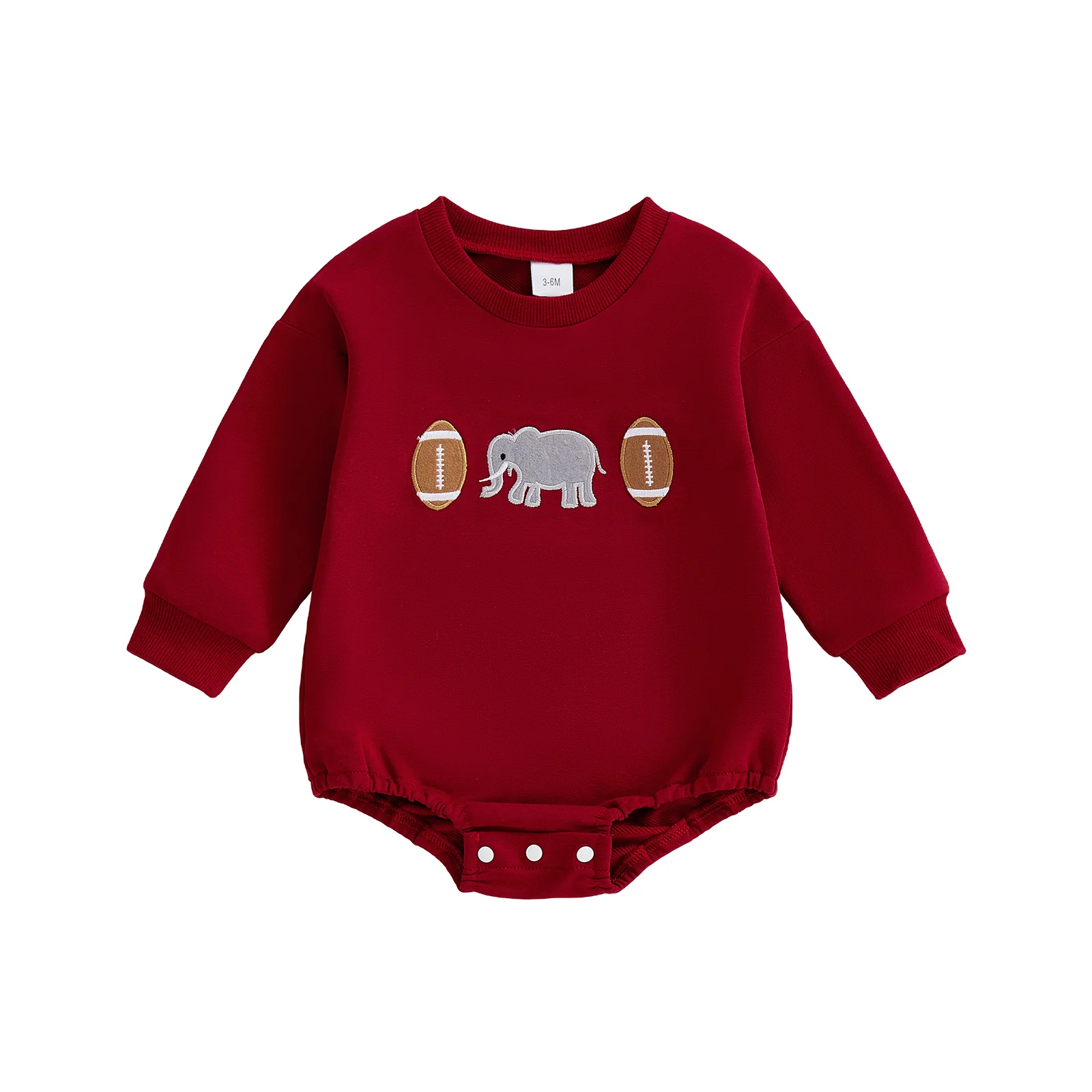 

Комбинезон для маленьких мальчиков, модные осенние комбинезоны с вышивкой в виде слона для регби, круглым вырезом и длинными рукавами