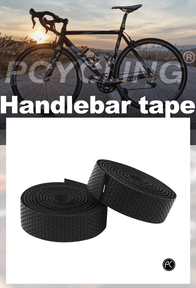 PCycling EVA Honeycomb Road Bicycle Handlebar Tape 2 Rolls 200cm x 3cm Textured Adhesive Bar Wrap with Bar End Plugs Cycling Set