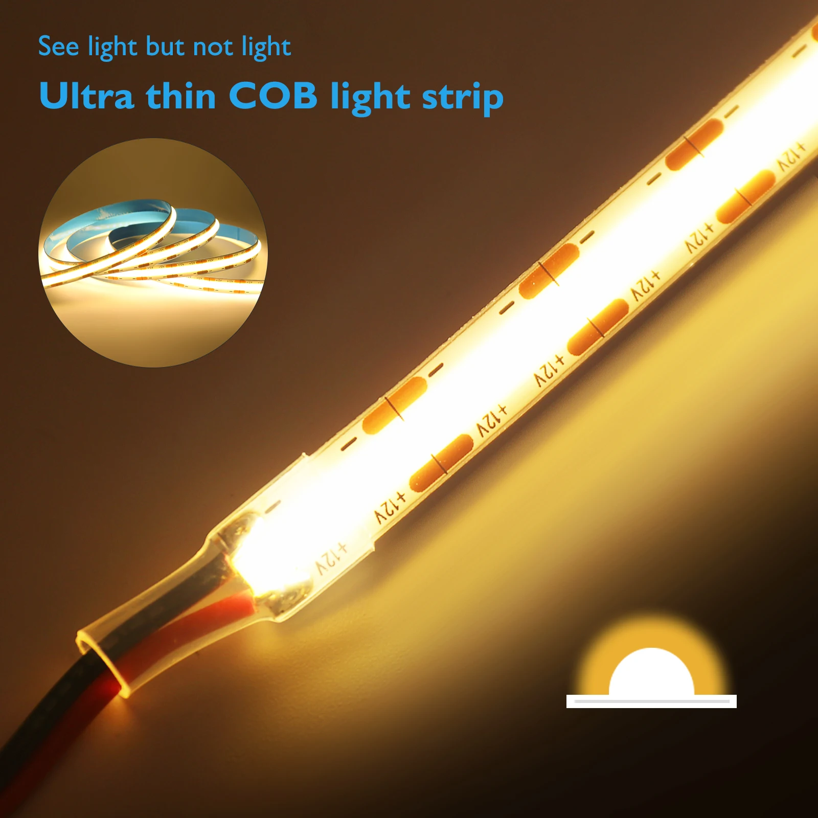 12V 24V COB LED Strip Light High Density 528LED/m 8mm PCB RA90 Flexible LED  Strip 3000K 4500K 6000K Dimmable Linear Light 2/10M