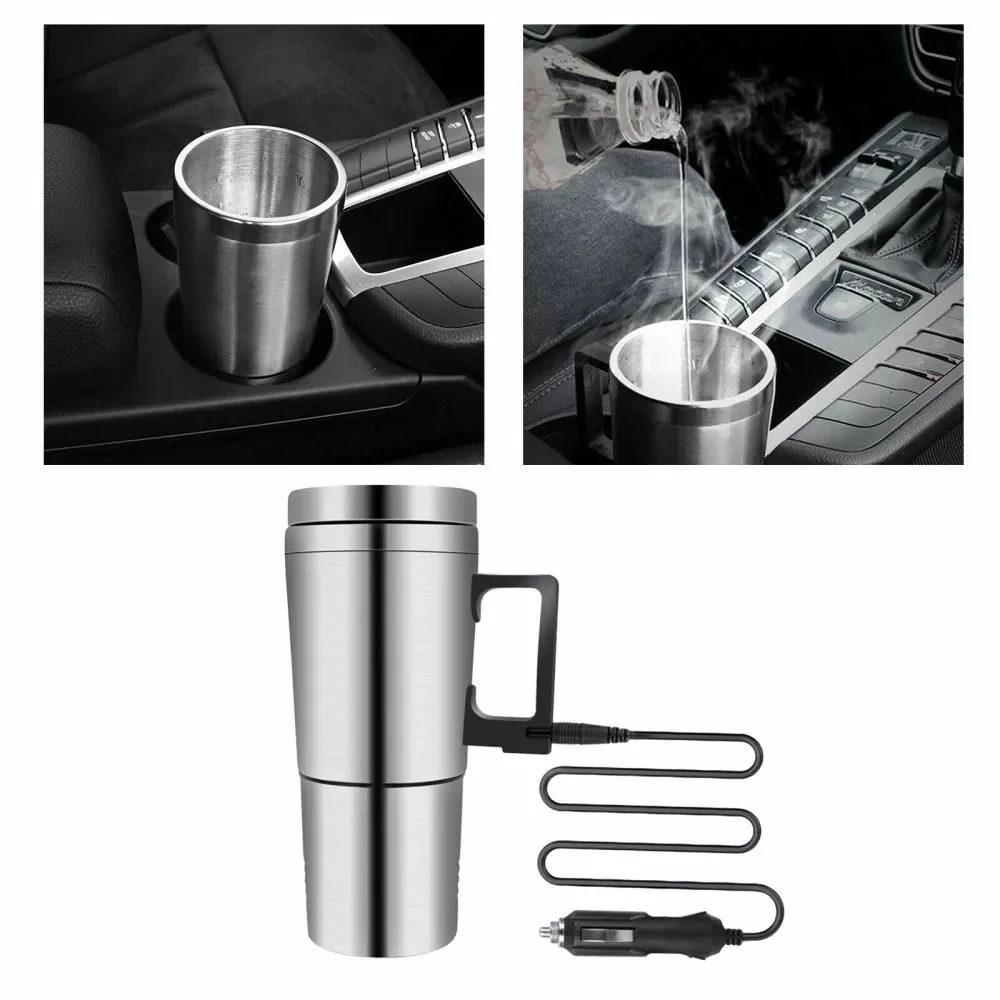 12V/24V Electric Heating Cup Kettle Stainless Steel Water Heater Bottle Auto Shut Off Fast Boiling Kettle for Travel Car Truck