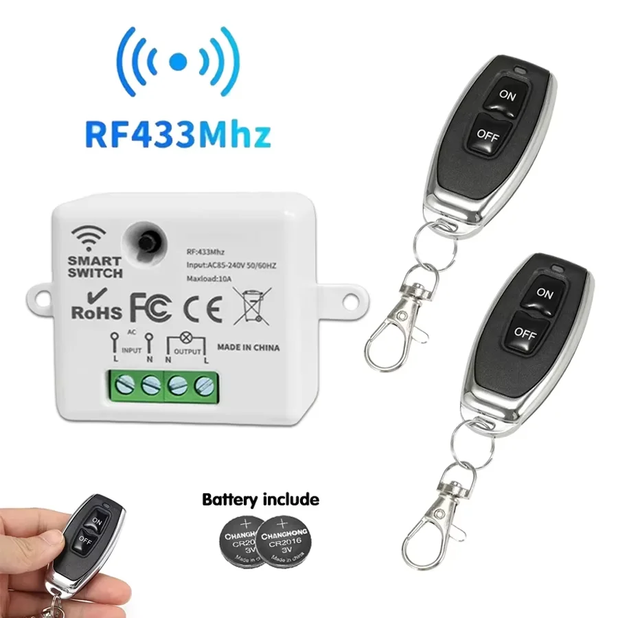 RF 433MHz Wireless Remote Control Switch 110V 220V 10A Mini Controller Relay ON/OFF Transmitter Home Wall Light Panel Switch