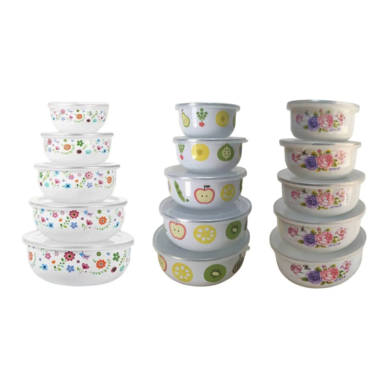 

5Pcs Mixing Bowl Set Fruits Salad Bowl Rice Bowl Tableware Round with Lids Food Storage Container for Food Pancakes Prepping