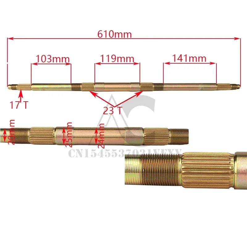 

610mm Rear Axle Fit For DIY 49cc 50cc 110cc 125cc Electric Mini Kids Go Buggy ATV Electric Vehicle Kart Quad Bike Scooter Parts