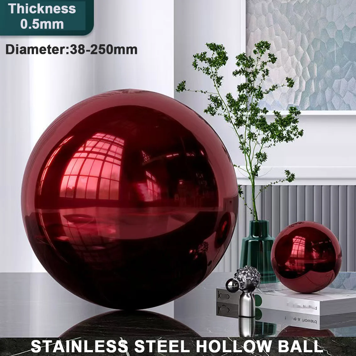 

1Pcs 304 Stainless Steel Red Hollow Ball with Titanium Finish Christmas Decoration Sphere for Mall and Shop Hanging Ornament