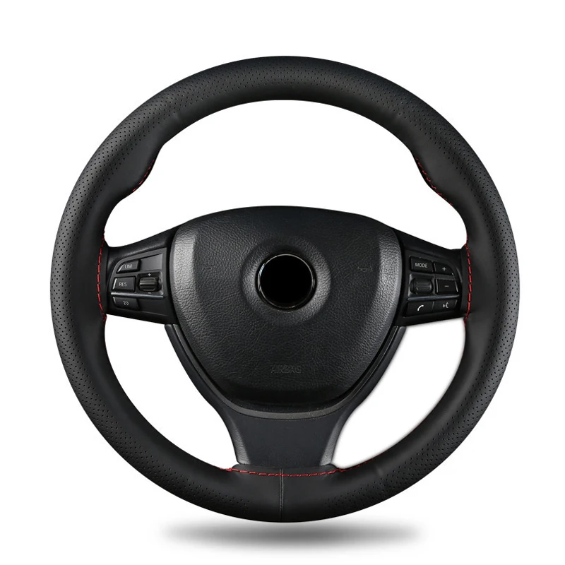 Real Cowhide Hand Stitched Steering Wheel Cover Four Seasons Universal Car Accessories Car Anti-Slip Leather Protective Cover