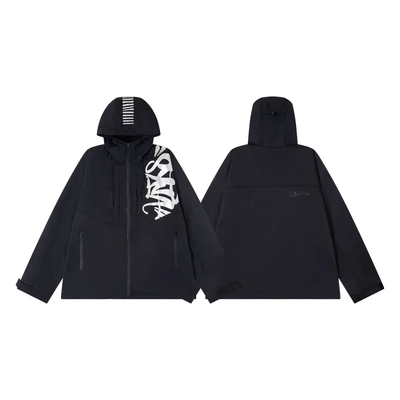 

Synaworld Trasuit Spor Windproof Jaet Loose Fit Hooded Zipper Coat for Outdoor Activities Polyester Fiber Long Sve
