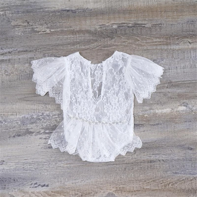 

J15U 2 Pcs Infants Newborn Photography Props Outfits Baby Lace Romper Headband Set