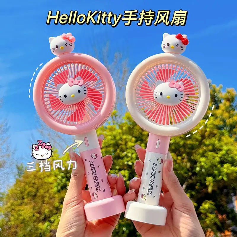 

Sanrio Hello Kitty Electric Fan Portable Mini Handheld Fan USB Charging Summer Mini Cooling Night Light Fan for Outdoor Camping