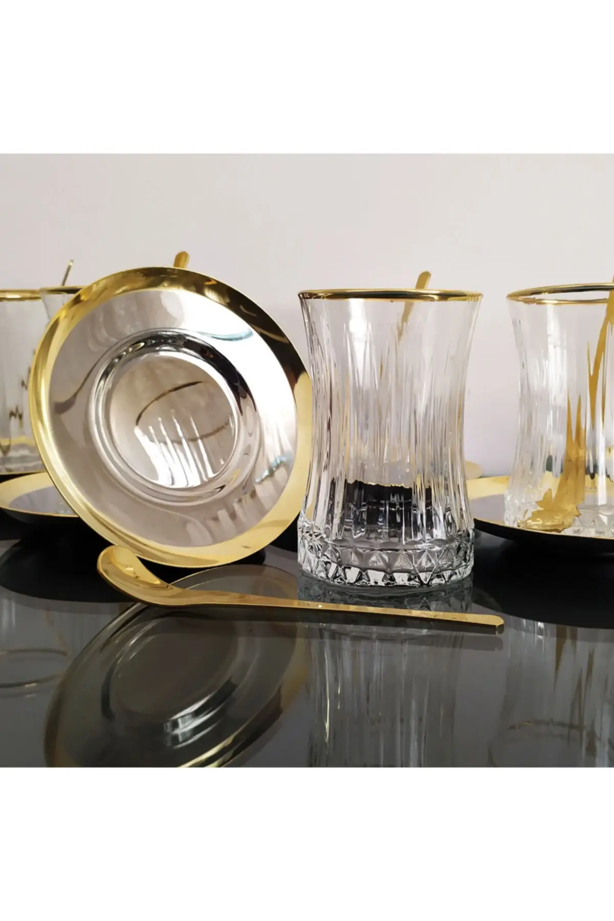 42901 Elysia Gold Tea Cup and spoon set-18 pieces Turkish Tea Cup Glass Cup Glass Cup Glass