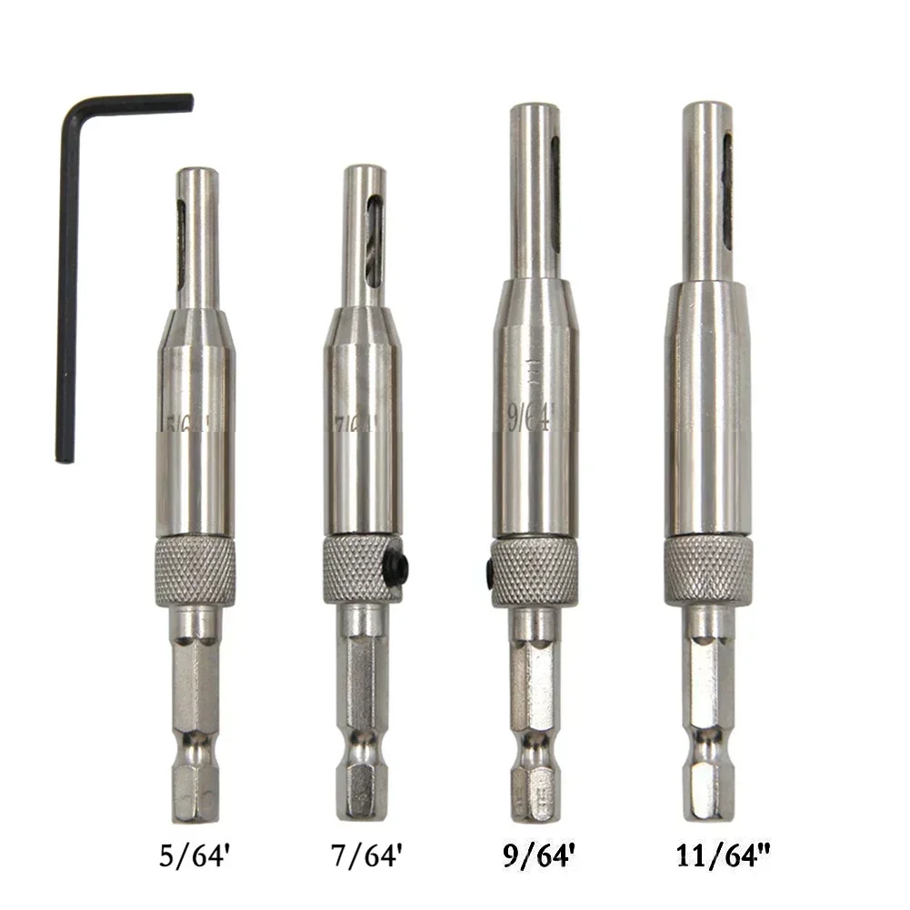 Auto Centrando dobradiça broca, carpintaria, porta, janela, abridor de furos, posicionamento de perfuração, alargador, escareado, 4pcs