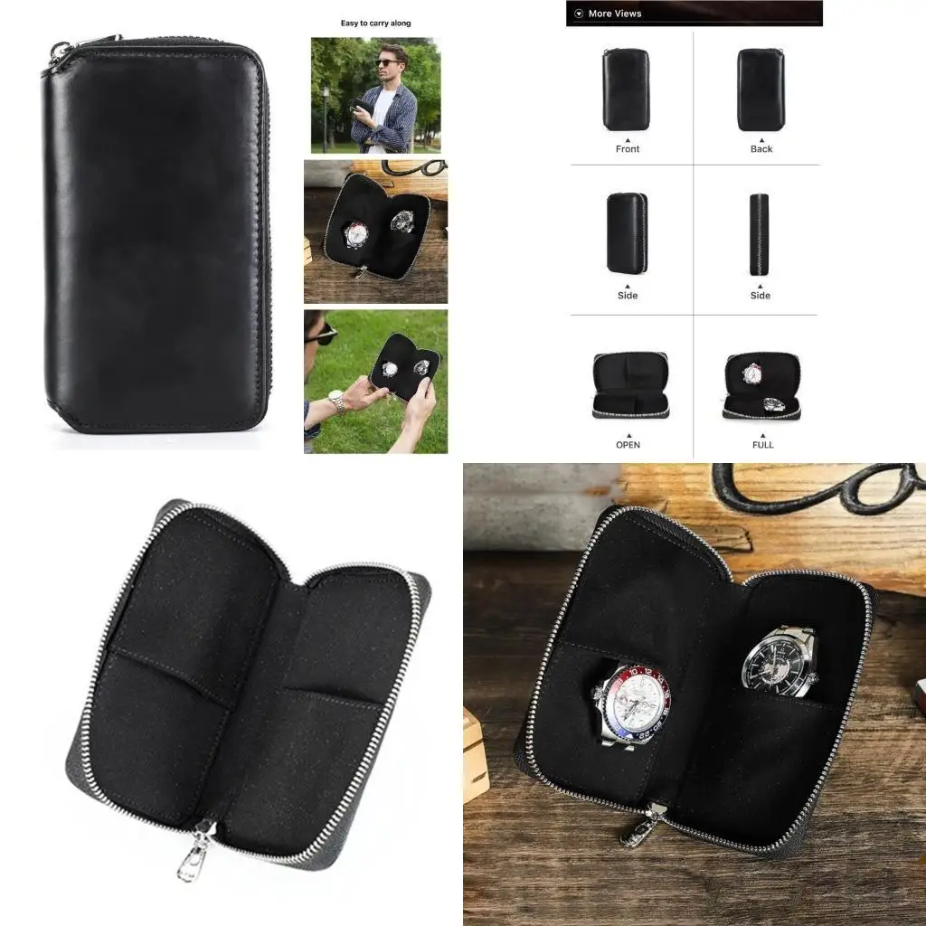 Genuine Leather 2 Pcs Watch Cowhides Two Slots Watches Case Portable Jewelry Accessory Storage Bags Boxes