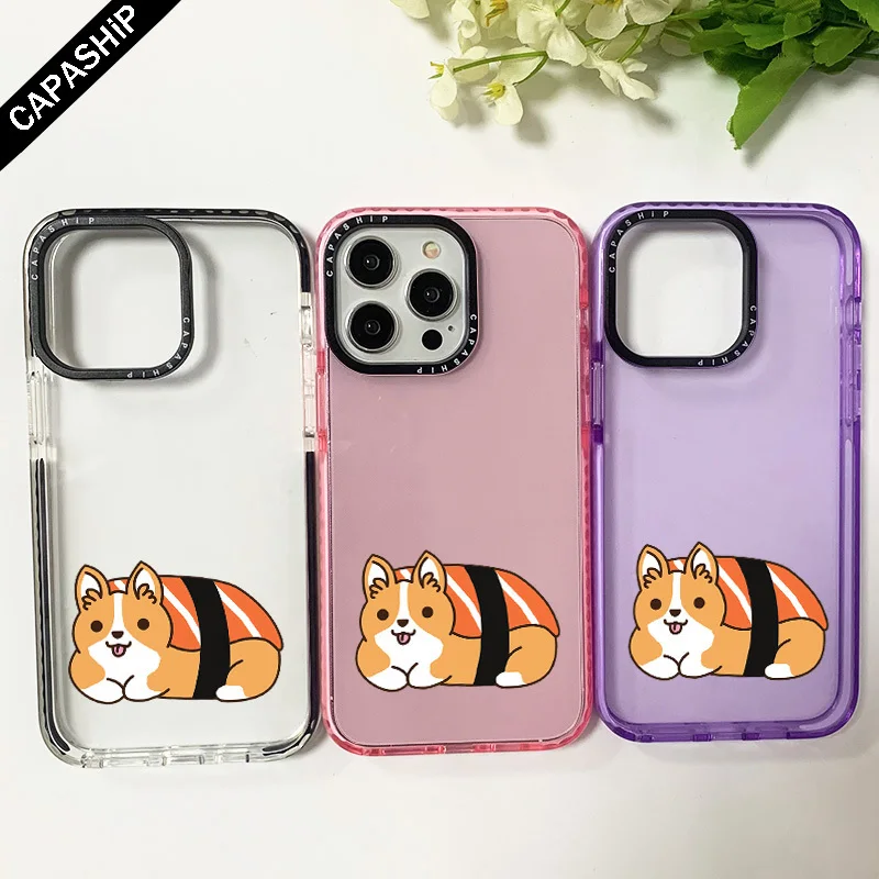 Cute Cartoon Sushi Salmon Corgi Clear Case For Iphone 11 14 15 Pro Max Soft Funda 12 13 Mini 7 Plus X XR XS Max Shockproof Cover