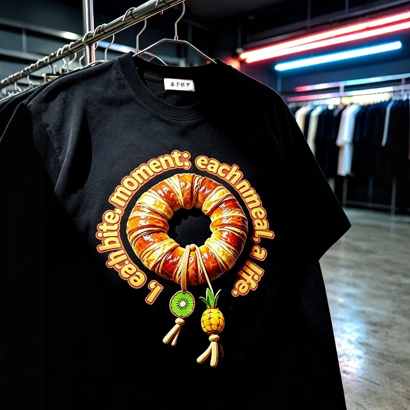 Spring Silver Original Design Bread Donut Letter Print European Style Sweet Cool Ladies Short Sleeve T-Shirt