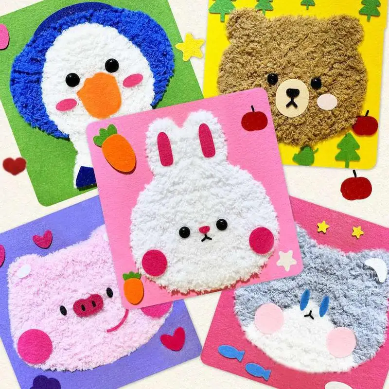 

3pcs Cute Cartoon Animal Punch Needle Embroidery Kit for Beginner Soft Yarn Needlework Girl DIY Craft Sewing Set Pig Rabbit Bear