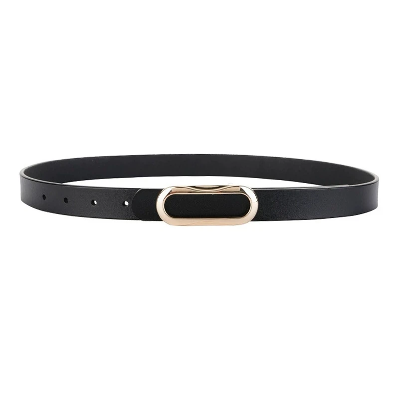 Genuine Leather Smooth Buckle Belt for Women Cowhide Thin Belt Rectangular Buckle Versatile Ladies' Leather Waist Belts