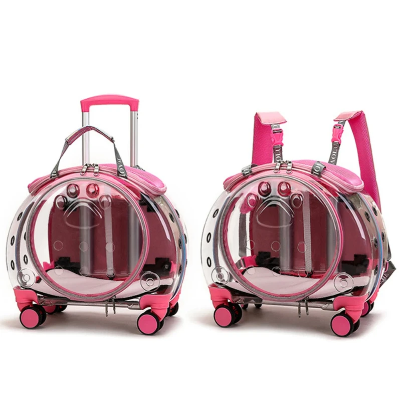 

Fashion Pink Portable Clear View Trolley Dog Cat House Travel Backpack Pet Carrier