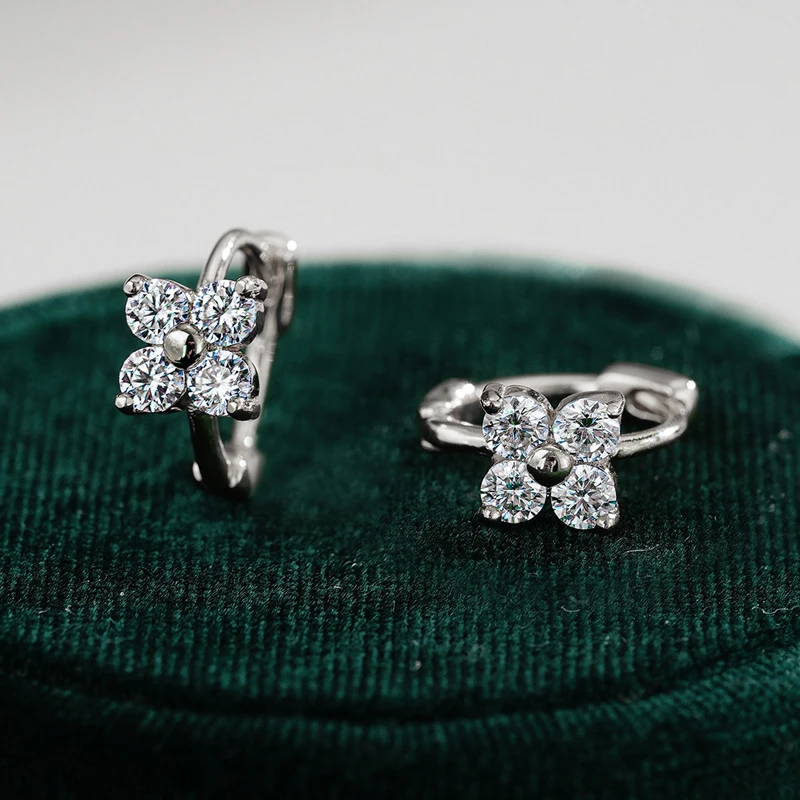 OXTAO Mini Cute Moissanite Floral-Style Earrings Female Jewelry Sweet Four Leaf Hoop Flower Earrings Jewelry 14K Gold Filled - view 2