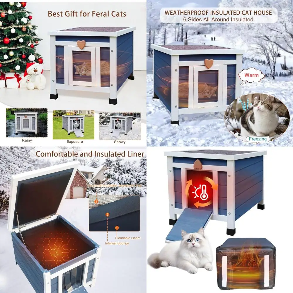 

Синий изолированный уличный кошачий домик на зиму с теплым вкладышем, устойчивое к атмосферным воздействиям деревянное укрытие для ферловских кошек и кроликов