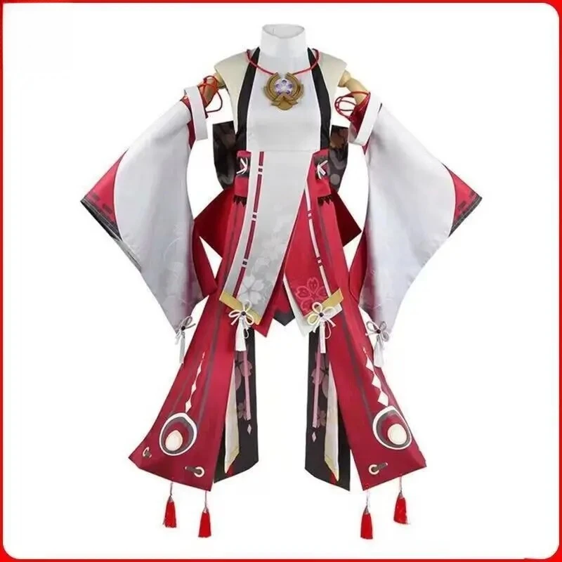 Genshin Impact Yae Miko Cosplay-Kostüm, komplettes Set – rosa Kimono mit Fuchsohr-Perücke für Halloween und Konvention